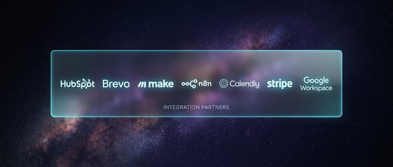Supported Integration Partners: HubSpot, Brevo, Make, n8n, Calendly, Stripe, Google Workspace