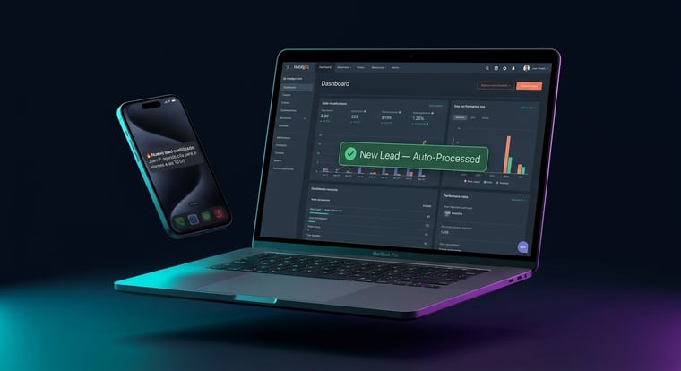 Hero Mockup: Laptop and smartphone showing automated lead qualification